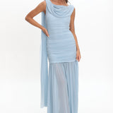 Rosellea Draped Shoulder Maxi Dress Blue
