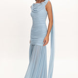 Rosellea Draped Shoulder Maxi Dress Blue
