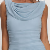 Rosellea Draped Shoulder Maxi Dress Blue