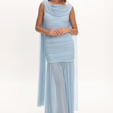 Rosellea Draped Shoulder Maxi Dress Blue