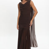 Rosellea Draped Shoulder Maxi Dress Chocolate