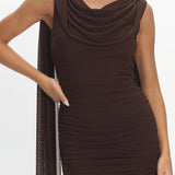 Rosellea Draped Shoulder Maxi Dress Chocolate