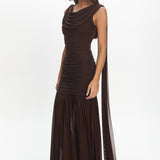 Rosellea Draped Shoulder Maxi Dress Chocolate