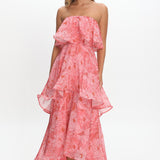 Honfleur Strapless Layered Maxi Dress Print Pink
