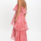 Honfleur Strapless Layered Maxi Dress Print Pink