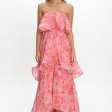 Honfleur Strapless Layered Maxi Dress Print Pink