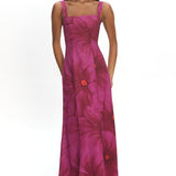 Teressa Square Neck Maxi Dress Floral Fuchsia
