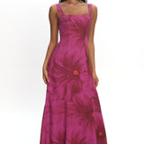 Teressa Square Neck Maxi Dress Floral Fuchsia