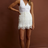 Next To You Sleeveless Twist Bust Knit Bodysuit White