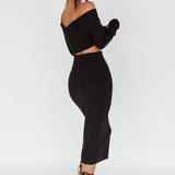 Tamar Long Sleeve One-Shoulder Midi Dress Black