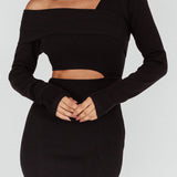 Tamar Long Sleeve One-Shoulder Midi Dress Black