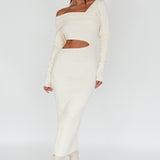 Tamar Long Sleeve One-Shoulder Midi Dress Cream