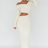 Tamar Long Sleeve One-Shoulder Midi Dress Cream