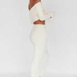 Tamar Long Sleeve One-Shoulder Midi Dress Cream