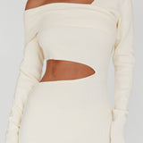 Tamar Long Sleeve One-Shoulder Midi Dress Cream