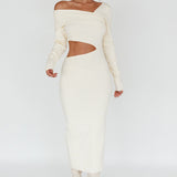 Tamar Long Sleeve One-Shoulder Midi Dress Cream