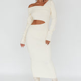 Tamar Long Sleeve One-Shoulder Midi Dress Cream