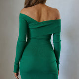 Tamar Long Sleeve Off-Shoulder Mini Dress Green