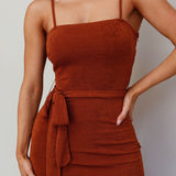 Serenade Me Square Neckline Side Split Midi Dress Cinnamon