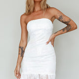 About You Strapless Fringe Mini Dress Sequin White