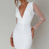 Juno Plunging Neckline Sequin Mini Dress White
