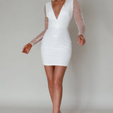 Juno Plunging Neckline Sequin Mini Dress White