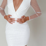 Juno Plunging Neckline Sequin Mini Dress White