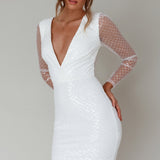 Juno Plunging Neckline Sequin Mini Dress White