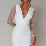 Juno Plunging Neckline Sequin Mini Dress White