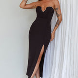 Mystic Diamante Neckline Midi Dress Black