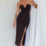 Mystic Diamante Neckline Midi Dress Black