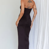 Mystic Diamante Neckline Midi Dress Black