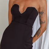 Mystic Diamante Neckline Midi Dress Black