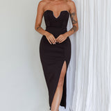 Mystic Diamante Neckline Midi Dress Black