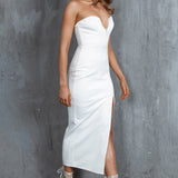 Mystic Diamante Neckline Midi Dress White