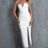 Mystic Diamante Neckline Midi Dress White