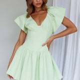 Self Love Flounce Hem Dress Lime