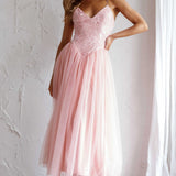 Novoli Floral Embroidery Midi Dress Blush