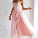 Novoli Floral Embroidery Midi Dress Blush