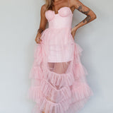 Moonlight Sonata Ruffle Mesh Maxi Dress Cameo Pink