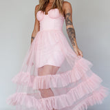 Moonlight Sonata Ruffle Mesh Maxi Dress Cameo Pink