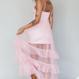 Moonlight Sonata Ruffle Mesh Maxi Dress Cameo Pink