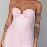 Moonlight Sonata Ruffle Mesh Maxi Dress Cameo Pink