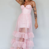 Moonlight Sonata Ruffle Mesh Maxi Dress Cameo Pink