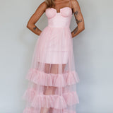Moonlight Sonata Ruffle Mesh Maxi Dress Cameo Pink