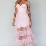 Moonlight Sonata Ruffle Mesh Maxi Dress Cameo Pink