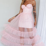 Moonlight Sonata Ruffle Mesh Maxi Dress Cameo Pink