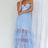 Moonlight Sonata Ruffle Mesh Maxi Dress Sky Blue