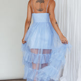 Moonlight Sonata Ruffle Mesh Maxi Dress Sky Blue