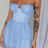 Moonlight Sonata Ruffle Mesh Maxi Dress Sky Blue